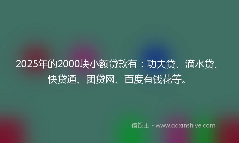 2025年的2000块小额贷款有：功夫贷、滴水贷、快贷通、团贷网、百度有钱花等。