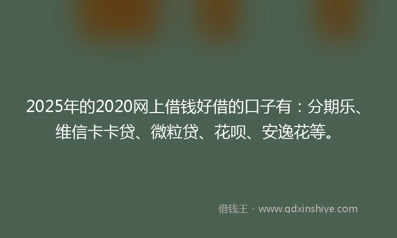 2025年的2020网上借钱好借的口子有：分期乐、维信卡卡贷、微粒贷、花呗、安逸花等。