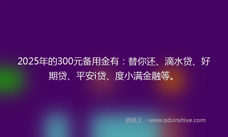 2025年的300元备用金有：替你还、滴水贷、好期贷、平安i贷、度小满金融等。
