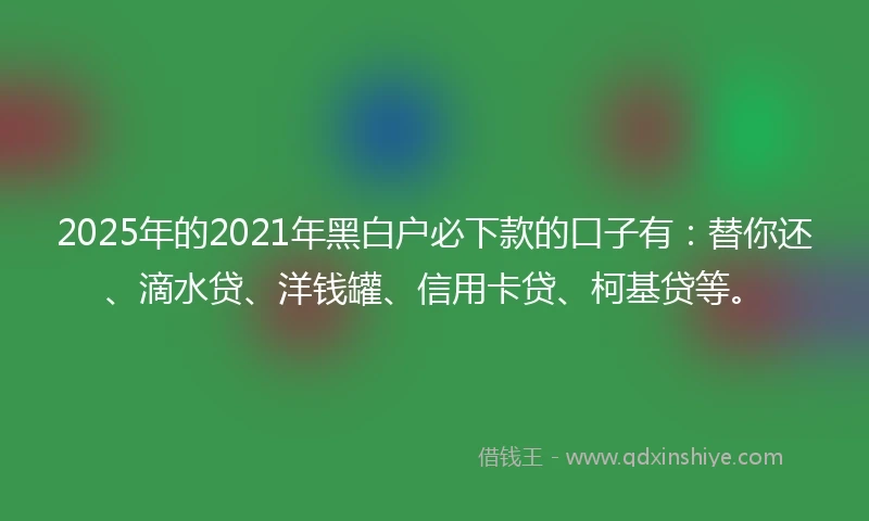 2025年的2021年黑白户必下款的口子有：替你还、滴水贷、洋钱罐、信用卡贷、柯基贷等。
