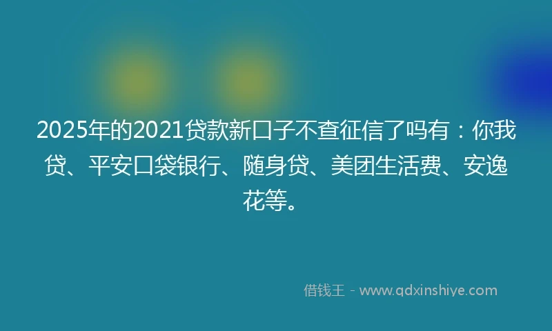 2025年的2021贷款新口子不查征信了吗有：你我贷、平安口袋银行、随身贷、美团生活费、安逸花等。