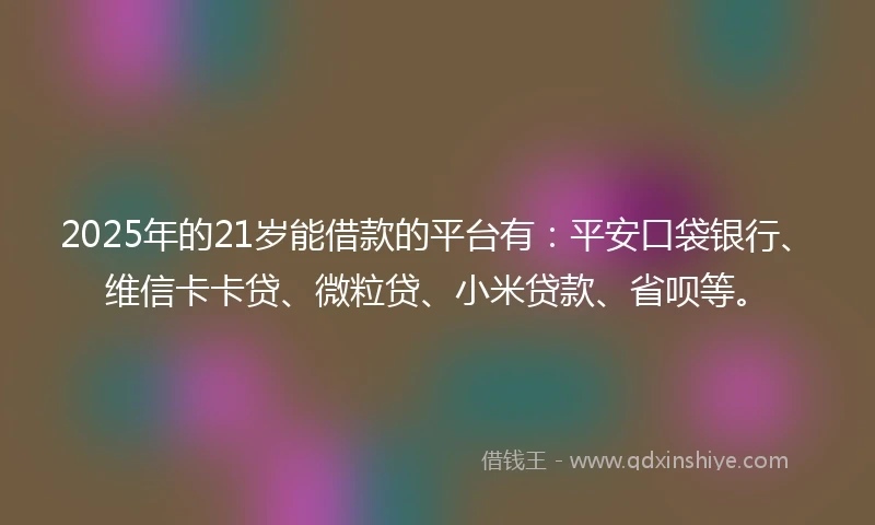 2025年的21岁能借款的平台有：平安口袋银行、维信卡卡贷、微粒贷、小米贷款、省呗等。