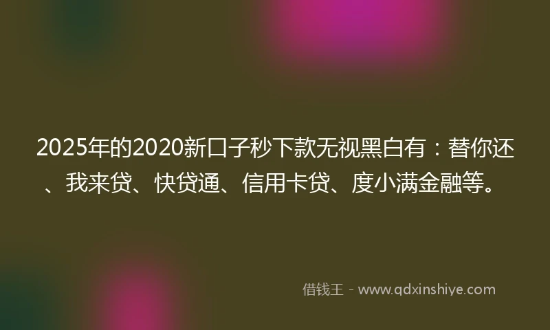 2025年的2020新口子秒下款无视黑白有：替你还、我来贷、快贷通、信用卡贷、度小满金融等。