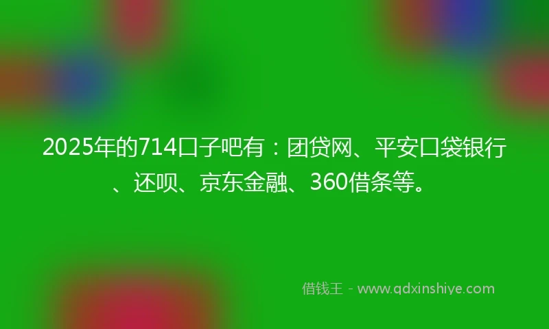 2025年的714口子吧有：团贷网、平安口袋银行、还呗、京东金融、360借条等。