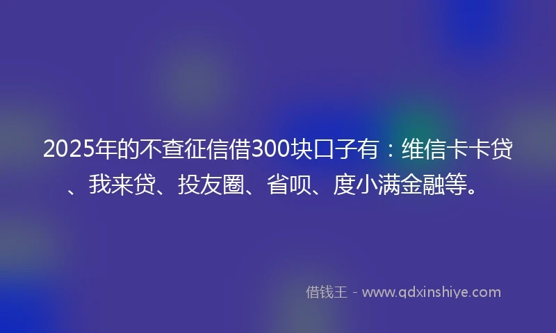2025年的不查征信借300块口子有：维信卡卡贷、我来贷、投友圈、省呗、度小满金融等。