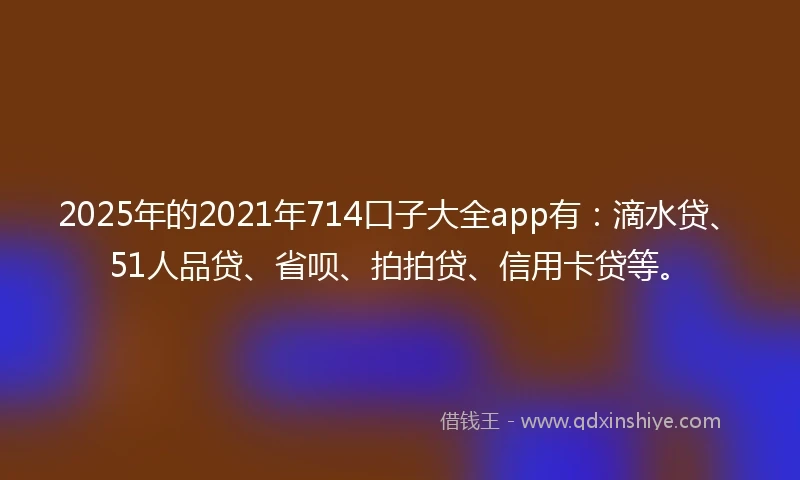 2025年的2021年714口子大全app有：滴水贷、51人品贷、省呗、拍拍贷、信用卡贷等。
