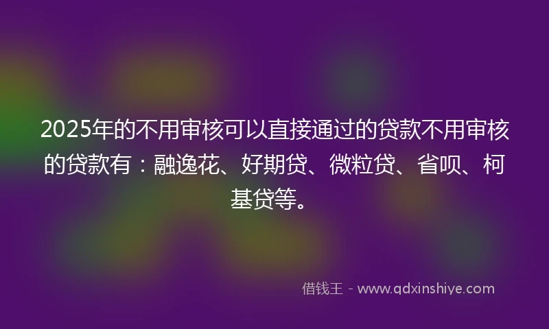 2025年的不用审核可以直接通过的贷款不用审核的贷款有：融逸花、好期贷、微粒贷、省呗、柯基贷等。