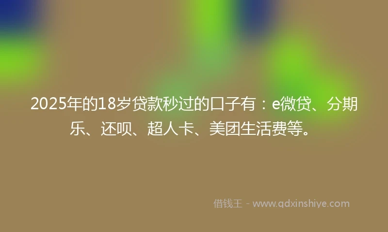 2025年的18岁贷款秒过的口子有：e微贷、分期乐、还呗、超人卡、美团生活费等。