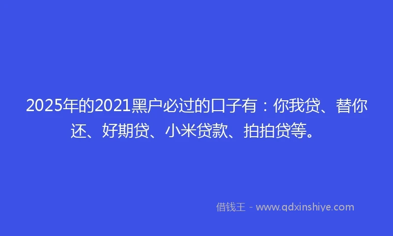2025年的2021黑户必过的口子有：你我贷、替你还、好期贷、小米贷款、拍拍贷等。