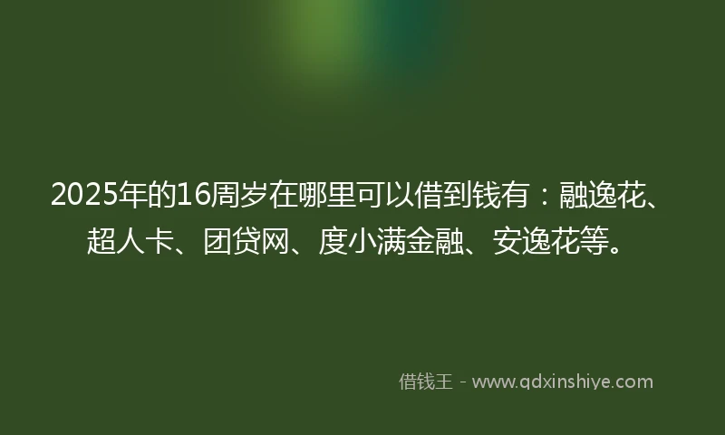 2025年的16周岁在哪里可以借到钱有：融逸花、超人卡、团贷网、度小满金融、安逸花等。