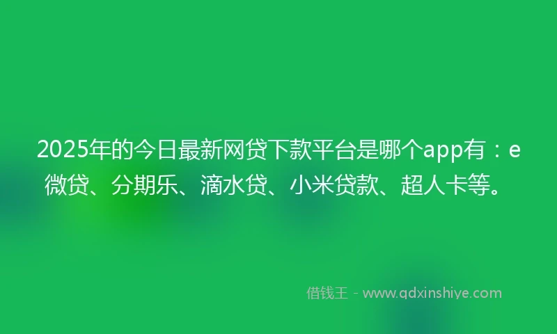 2025年的今日最新网贷下款平台是哪个app有：e微贷、分期乐、滴水贷、小米贷款、超人卡等。