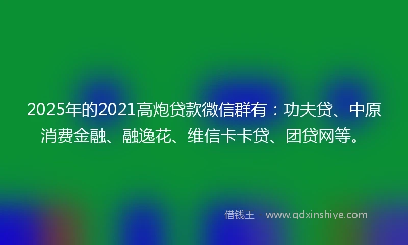 2025年的2021高炮贷款微信群有：功夫贷、中原消费金融、融逸花、维信卡卡贷、团贷网等。