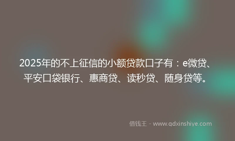2025年的不上征信的小额贷款口子有：e微贷、平安口袋银行、惠商贷、读秒贷、随身贷等。