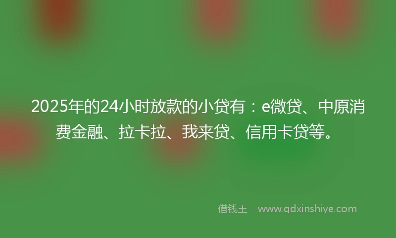 2025年的24小时放款的小贷有：e微贷、中原消费金融、拉卡拉、我来贷、信用卡贷等。