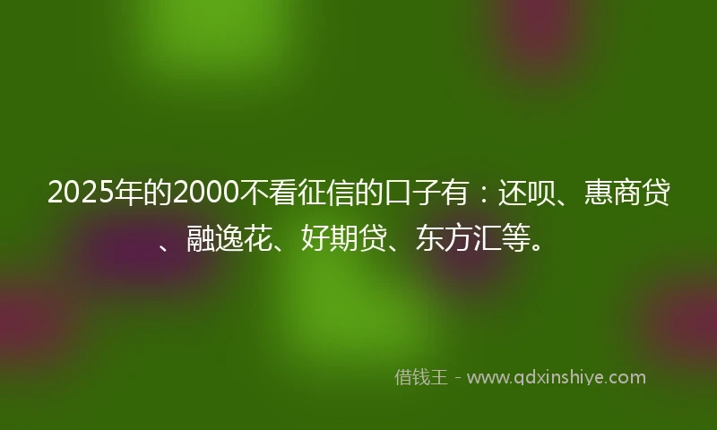 2025年的2000不看征信的口子有：还呗、惠商贷、融逸花、好期贷、东方汇等。