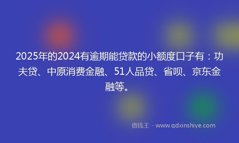 2025年的2024有逾期能贷款的小额度口子有：功夫贷、中原消费金融、51人品贷、省呗、京东金融等。
