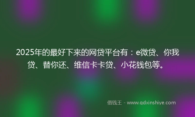 2025年的最好下来的网贷平台有：e微贷、你我贷、替你还、维信卡卡贷、小花钱包等。