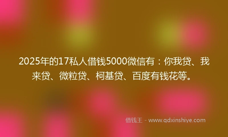 2025年的17私人借钱5000微信有：你我贷、我来贷、微粒贷、柯基贷、百度有钱花等。