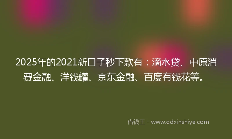 2025年的2021新口子秒下款有：滴水贷、中原消费金融、洋钱罐、京东金融、百度有钱花等。