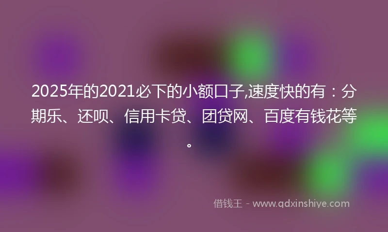 2025年的2021必下的小额口子,速度快的有：分期乐、还呗、信用卡贷、团贷网、百度有钱花等。