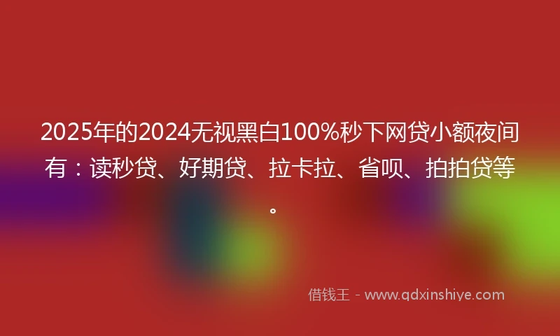 2025年的2024无视黑白100%秒下网贷小额夜间有：读秒贷、好期贷、拉卡拉、省呗、拍拍贷等。