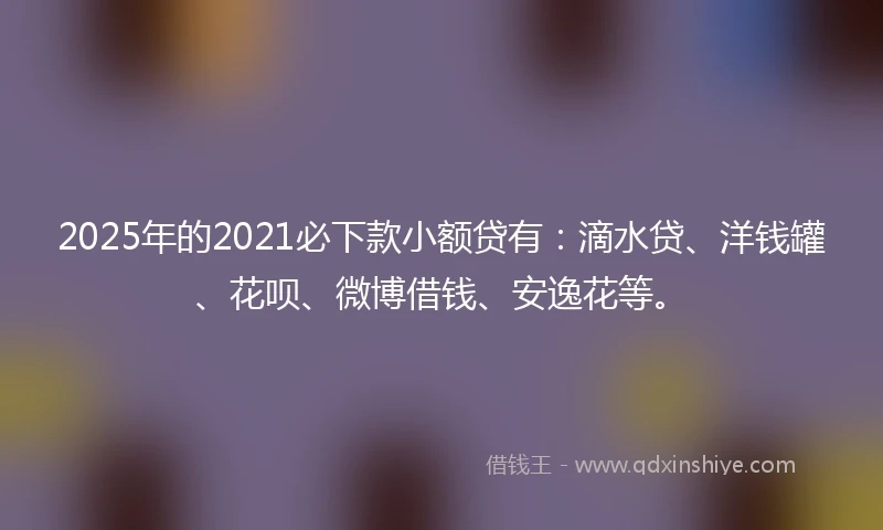 2025年的2021必下款小额贷有：滴水贷、洋钱罐、花呗、微博借钱、安逸花等。