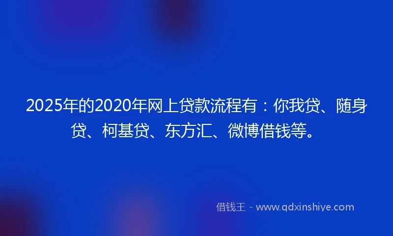 2025年的2020年网上贷款流程有：你我贷、随身贷、柯基贷、东方汇、微博借钱等。