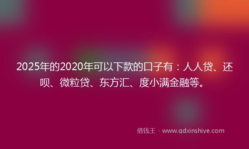2025年的2020年可以下款的口子有：人人贷、还呗、微粒贷、东方汇、度小满金融等。