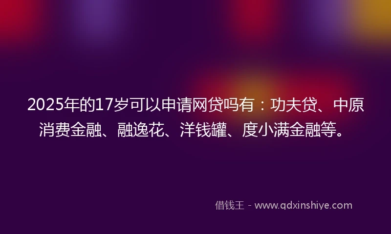 2025年的17岁可以申请网贷吗有：功夫贷、中原消费金融、融逸花、洋钱罐、度小满金融等。
