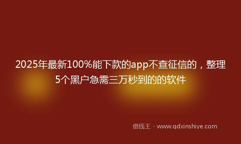 2025年最新100%能下款的app不查征信的，整理5个黑户急需三万秒到的的软件