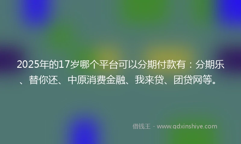 2025年的17岁哪个平台可以分期付款有：分期乐、替你还、中原消费金融、我来贷、团贷网等。