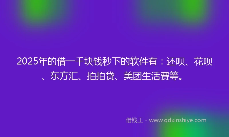 2025年的借一千块钱秒下的软件有：还呗、花呗、东方汇、拍拍贷、美团生活费等。