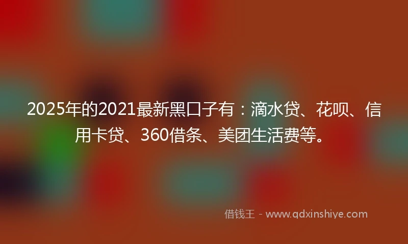 2025年的2021最新黑口子有：滴水贷、花呗、信用卡贷、360借条、美团生活费等。