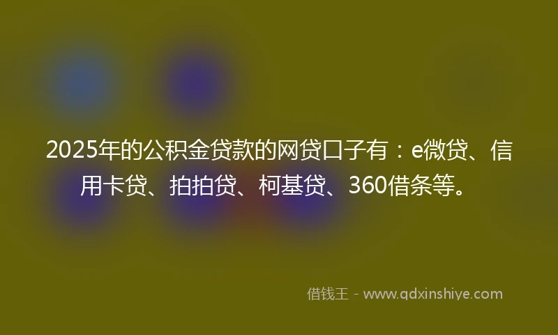 2025年的公积金贷款的网贷口子有：e微贷、信用卡贷、拍拍贷、柯基贷、360借条等。