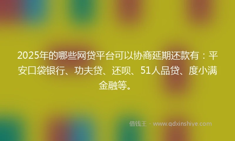 2025年的哪些网贷平台可以协商延期还款有：平安口袋银行、功夫贷、还呗、51人品贷、度小满金融等。