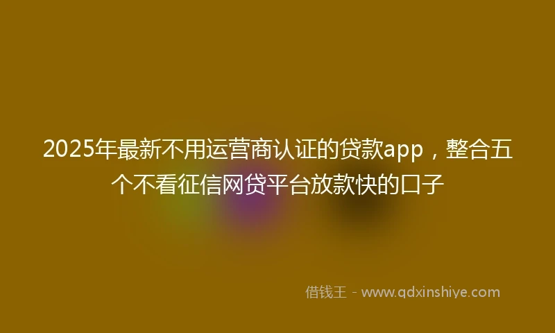 2025年最新不用运营商认证的贷款app，整合五个不看征信网贷平台放款快的口子