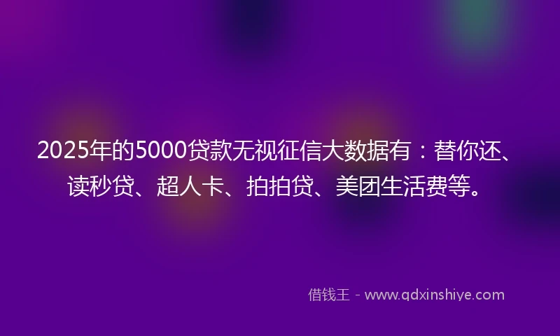 2025年的5000贷款无视征信大数据有：替你还、读秒贷、超人卡、拍拍贷、美团生活费等。