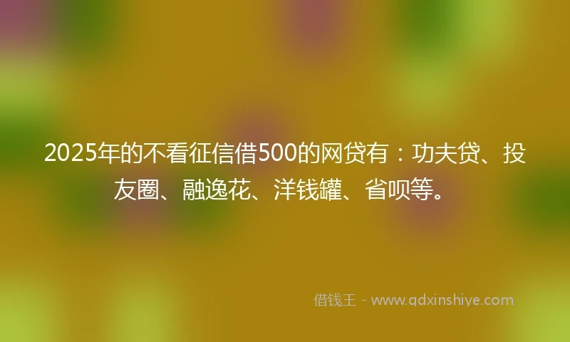 2025年的不看征信借500的网贷有：功夫贷、投友圈、融逸花、洋钱罐、省呗等。