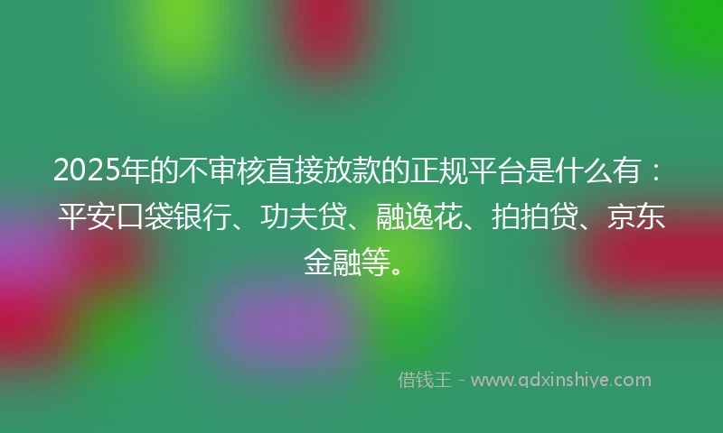 2025年的不审核直接放款的正规平台是什么有：平安口袋银行、功夫贷、融逸花、拍拍贷、京东金融等。
