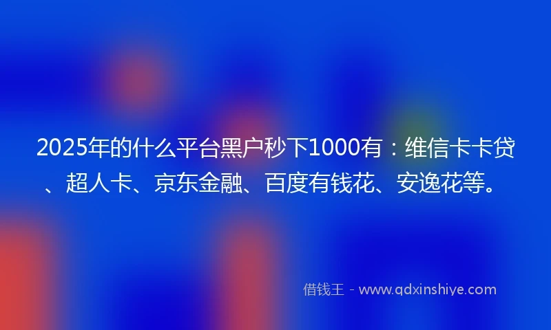 2025年的什么平台黑户秒下1000有：维信卡卡贷、超人卡、京东金融、百度有钱花、安逸花等。