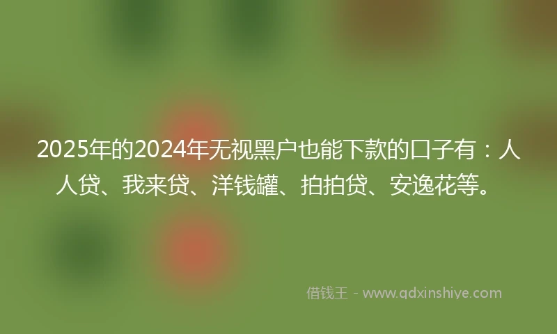 2025年的2024年无视黑户也能下款的口子有：人人贷、我来贷、洋钱罐、拍拍贷、安逸花等。