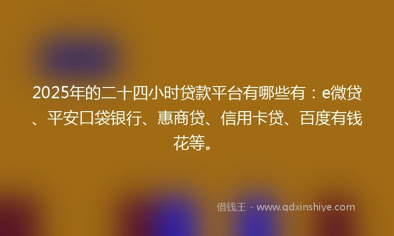 2025年的二十四小时贷款平台有哪些有：e微贷、平安口袋银行、惠商贷、信用卡贷、百度有钱花等。