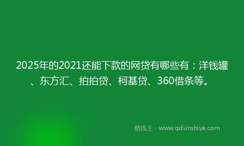 2025年的2021还能下款的网贷有哪些有：洋钱罐、东方汇、拍拍贷、柯基贷、360借条等。