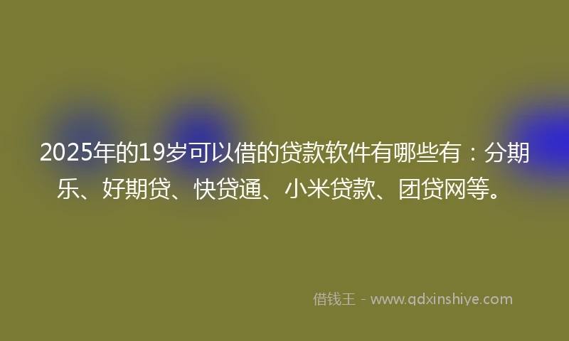 2025年的19岁可以借的贷款软件有哪些有：分期乐、好期贷、快贷通、小米贷款、团贷网等。