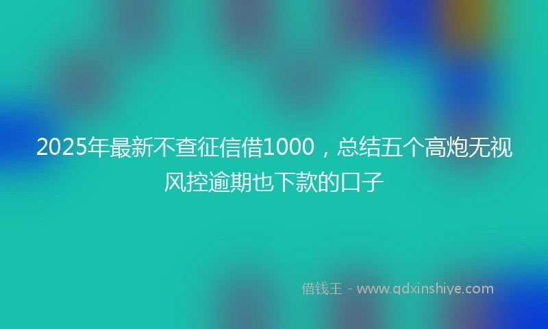 2025年最新不查征信借1000，总结五个高炮无视风控逾期也下款的口子