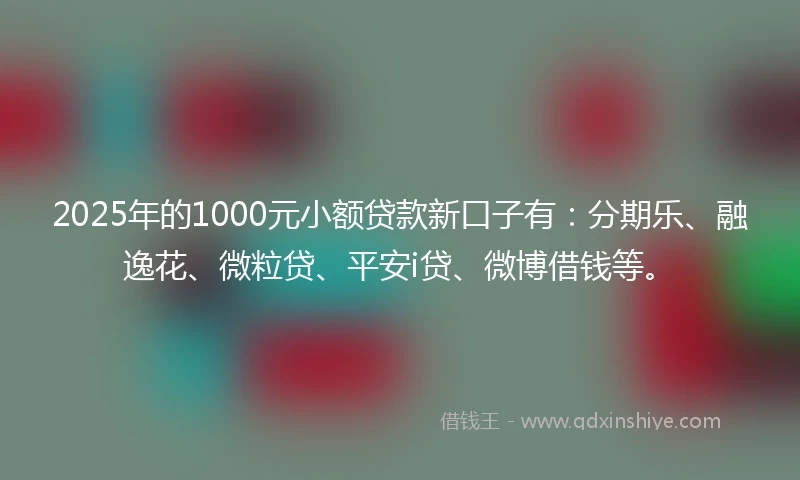 2025年的1000元小额贷款新口子有：分期乐、融逸花、微粒贷、平安i贷、微博借钱等。
