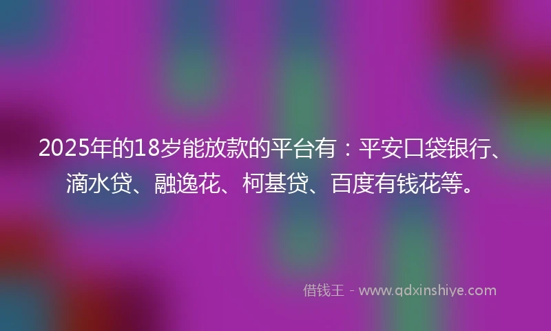 2025年的18岁能放款的平台有：平安口袋银行、滴水贷、融逸花、柯基贷、百度有钱花等。