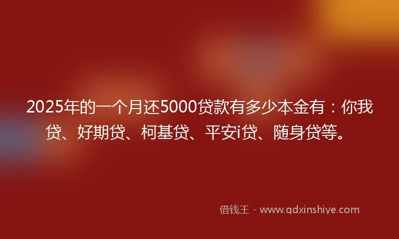 2025年的一个月还5000贷款有多少本金有：你我贷、好期贷、柯基贷、平安i贷、随身贷等。