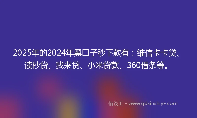 2025年的2024年黑口子秒下款有：维信卡卡贷、读秒贷、我来贷、小米贷款、360借条等。