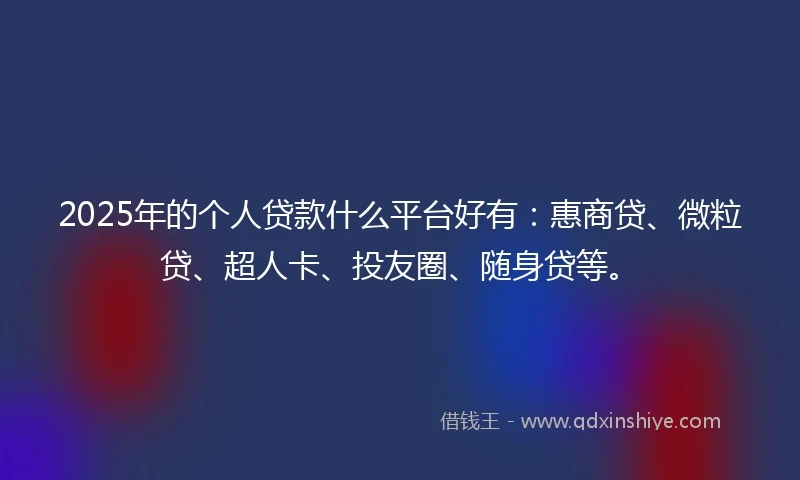 2025年的个人贷款什么平台好有：惠商贷、微粒贷、超人卡、投友圈、随身贷等。